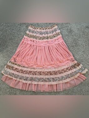 Vintage Y2K lace midi skirt boho western Victorian floral